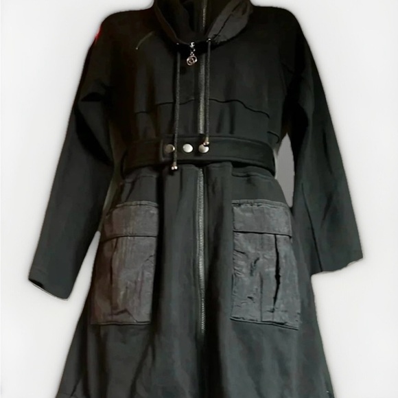 Theme Zip Up Belted Black Jacket Size M - Picture 2 of 14